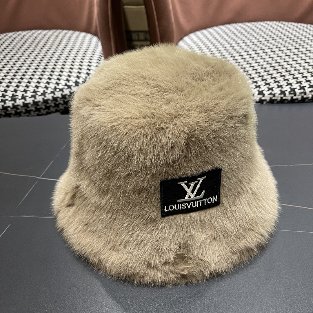 lv路易威登毛绒渔夫帽女2025新款秋冬大头围帽子显脸小帽潮