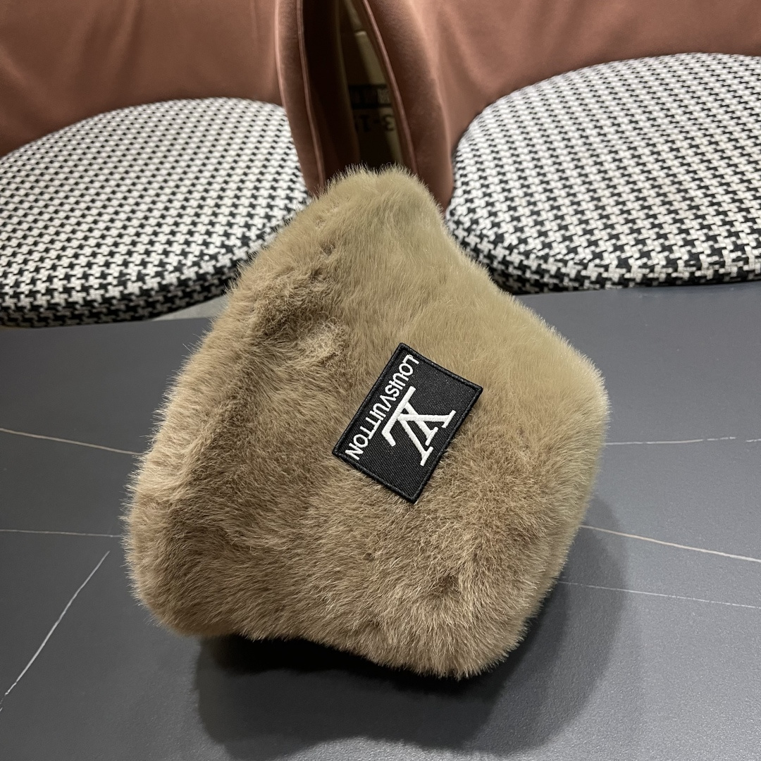 lv路易威登毛绒渔夫帽女2025新款秋冬大头围帽子显脸小帽潮