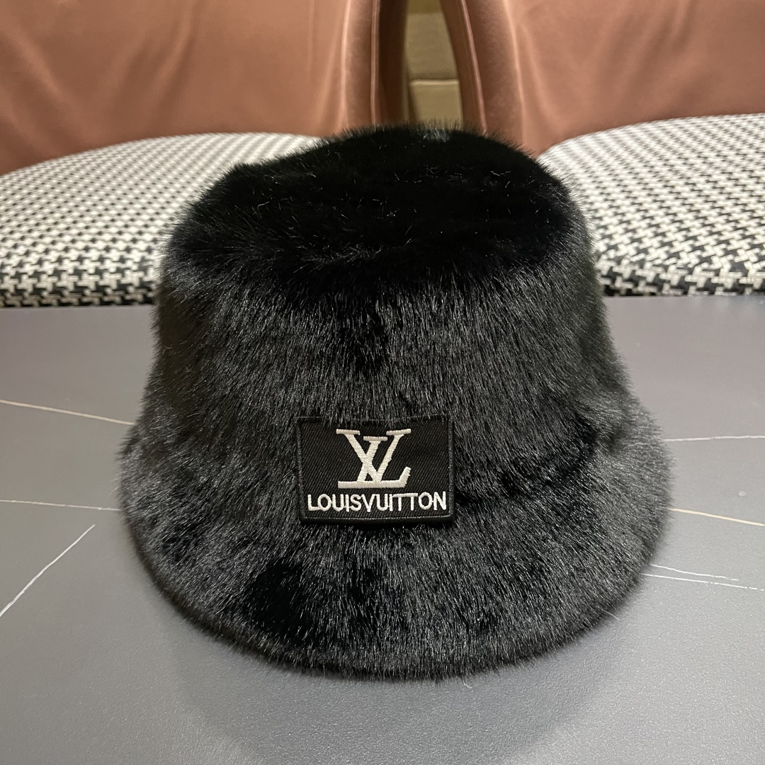 lv路易威登毛绒渔夫帽女2025新款秋冬大头围帽子显脸小帽潮