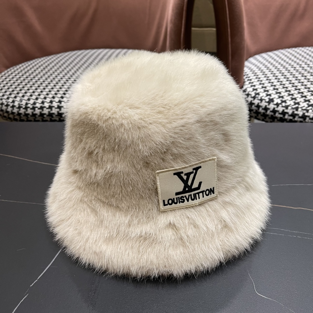 lv路易威登毛绒渔夫帽女2025新款秋冬大头围帽子显脸小帽潮