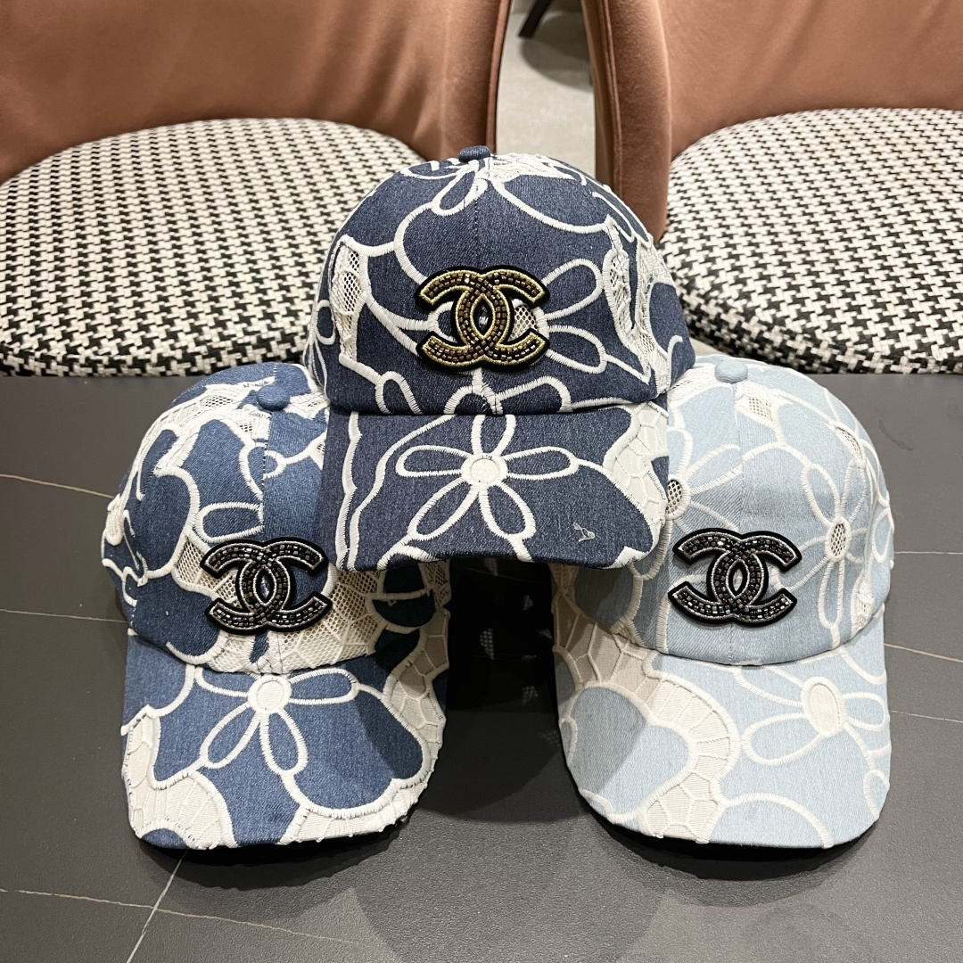 香奈儿CHANEL夏季新款剌绣花朵棒球帽子女时尚百搭鸭舌帽韩版网纱透气遮阳帽