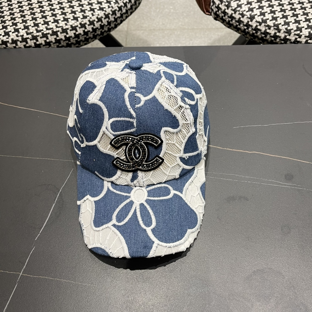 香奈儿CHANEL夏季新款剌绣花朵棒球帽子女时尚百搭鸭舌帽韩版网纱透气遮阳帽