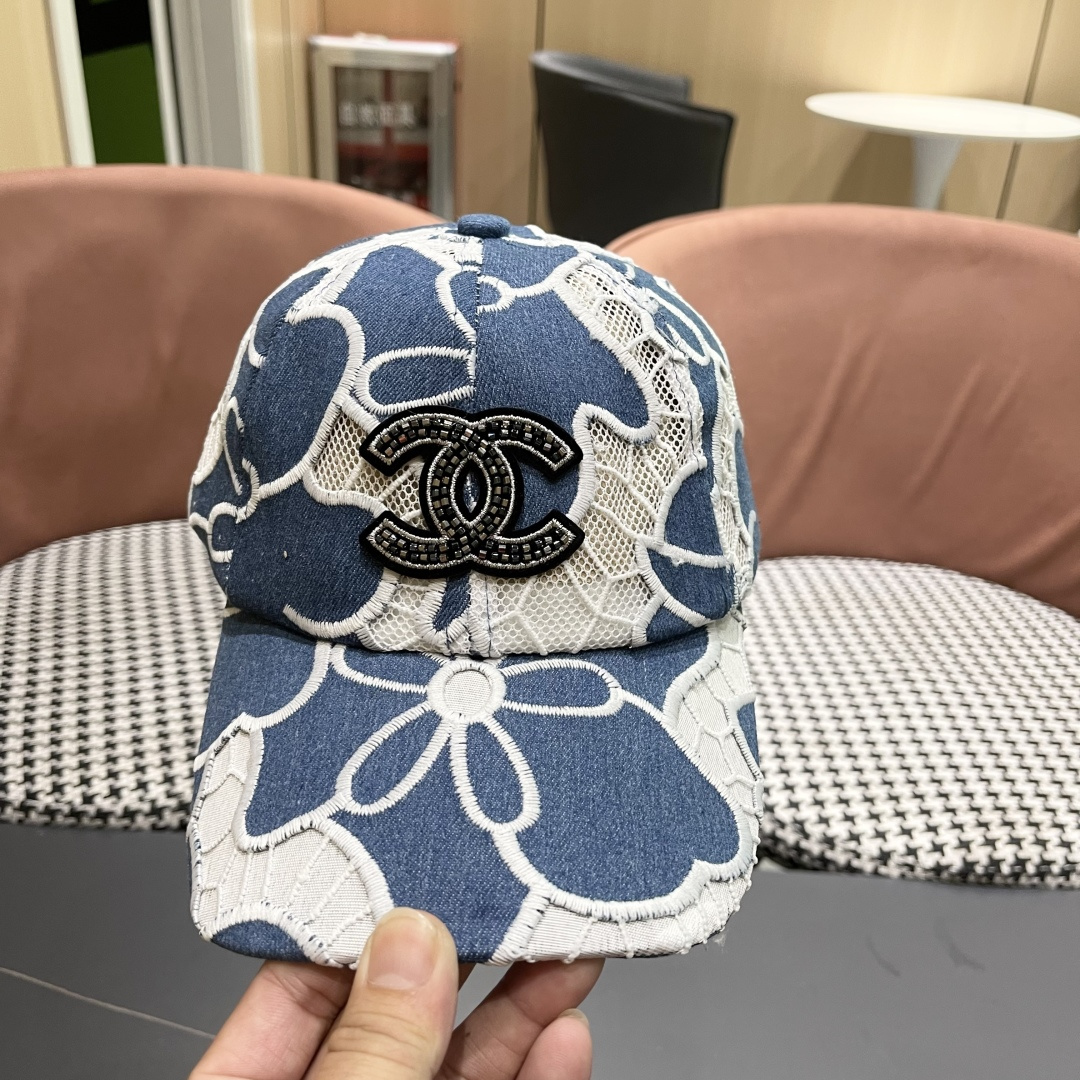 香奈儿CHANEL夏季新款剌绣花朵棒球帽子女时尚百搭鸭舌帽韩版网纱透气遮阳帽