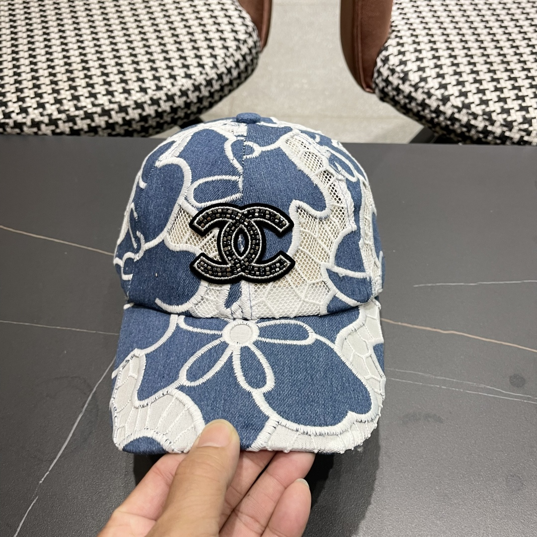 香奈儿CHANEL夏季新款剌绣花朵棒球帽子女时尚百搭鸭舌帽韩版网纱透气遮阳帽