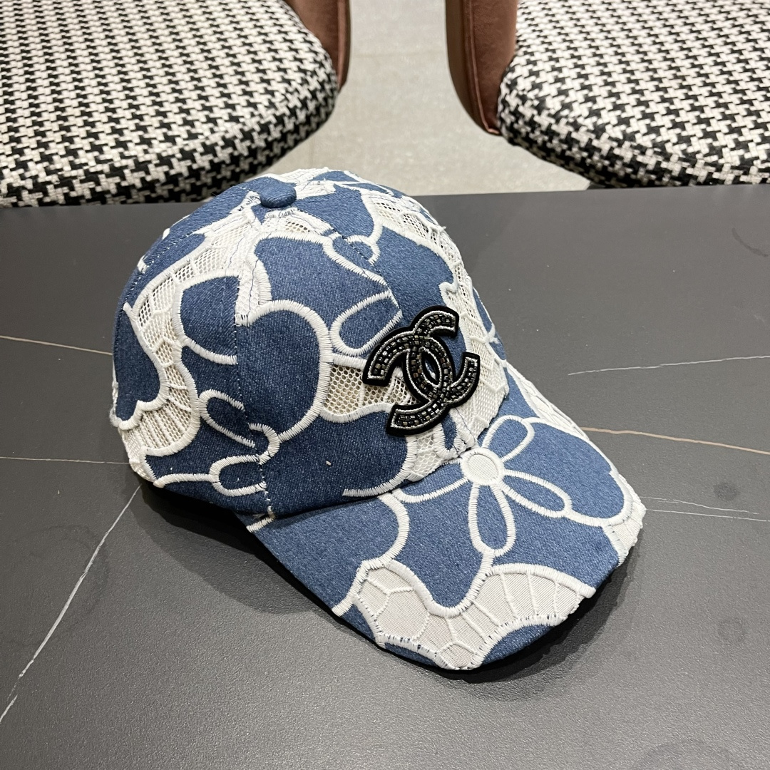 香奈儿CHANEL夏季新款剌绣花朵棒球帽子女时尚百搭鸭舌帽韩版网纱透气遮阳帽