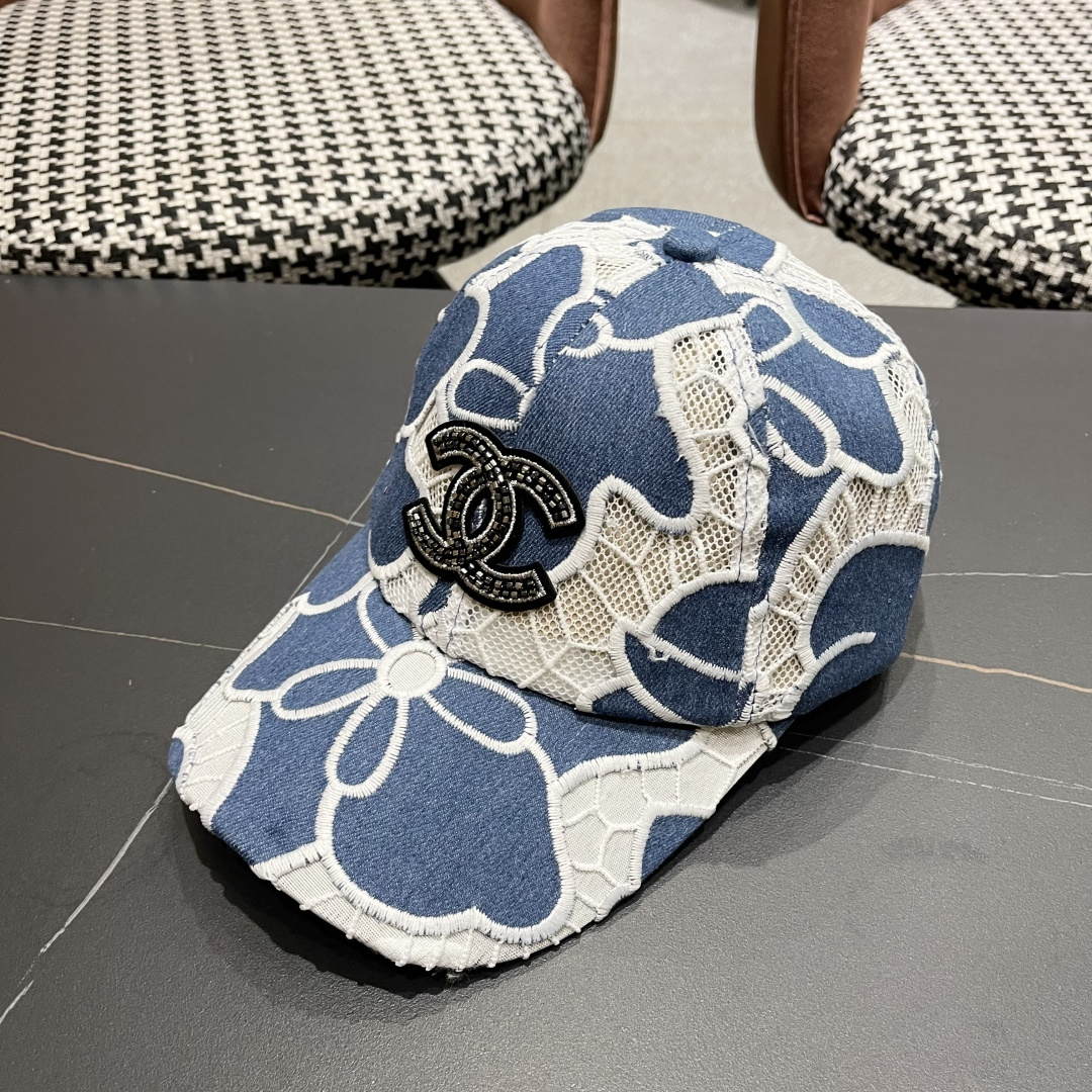 香奈儿CHANEL夏季新款剌绣花朵棒球帽子女时尚百搭鸭舌帽韩版网纱透气遮阳帽