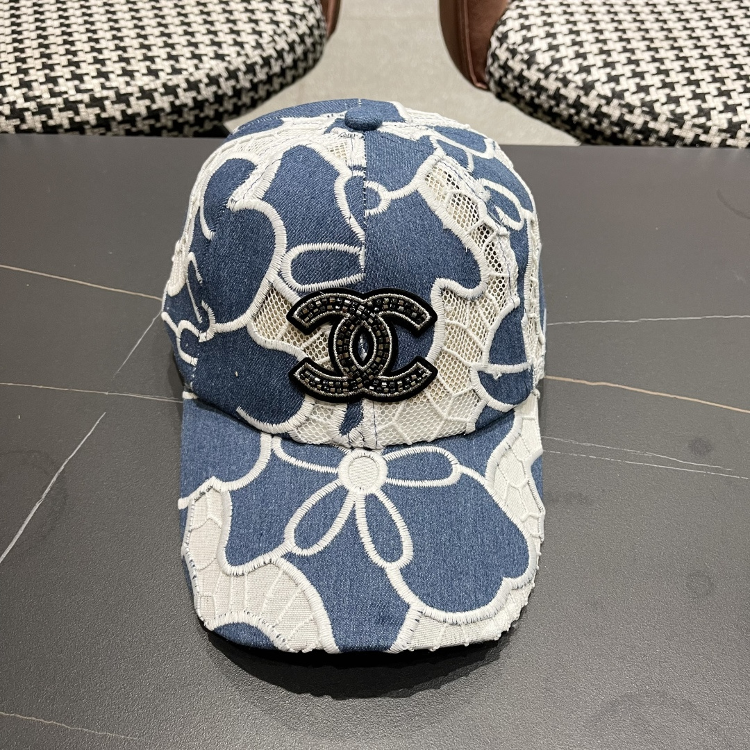 香奈儿CHANEL夏季新款剌绣花朵棒球帽子女时尚百搭鸭舌帽韩版网纱透气遮阳帽