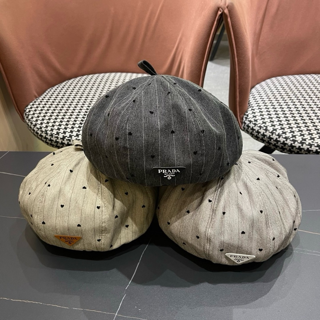普拉达 2025新款韩版贝雷帽女牛仔布刺绣画家帽春秋时尚云朵帽蓓蕾帽八角帽潮