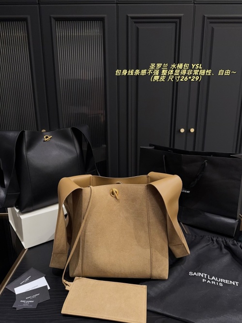 Yves Saint Laurent Cassandre Logo Suede Bucket Bag,26*29cm 1 Yves Saint Laurent Cassandre Logo Suede Bucket Bag,26*29cm