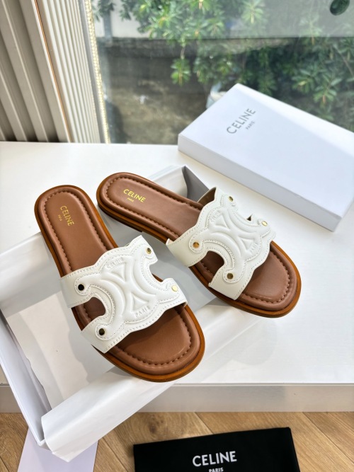 Celine Triomphe Leather Slides Sandals - Comfortable & Chic 1 Celine Triomphe Leather Slides Sandals - Comfortable & Chic