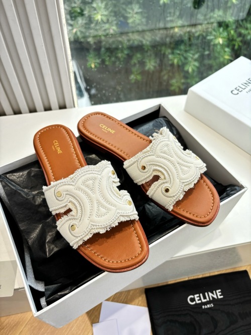 Celine Triomphe Embroidered Cotton Slides - Summer Essential 1 Celine Triomphe Embroidered Cotton Slides - Summer Essential