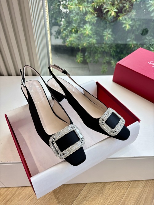 Roger Vivier Women's Black Flower Slingback Pumps with Crystal Buckle 1 Roger Vivier Women's Black Flower Slingback Pumps with Crystal Buckle