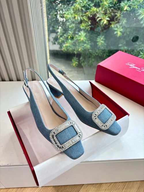 Roger Vivier Women's Denim Slingback Pumps with Crystal Buckle 1 Roger Vivier Women's Denim Slingback Pumps with Crystal Buckle