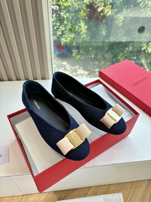 Ferragamo Vara Bow Denim Ballet Flats - Comfortable & Stylish Women's Shoes 1 Ferragamo Vara Bow Denim Ballet Flats - Comfortable & Stylish Women's Shoes