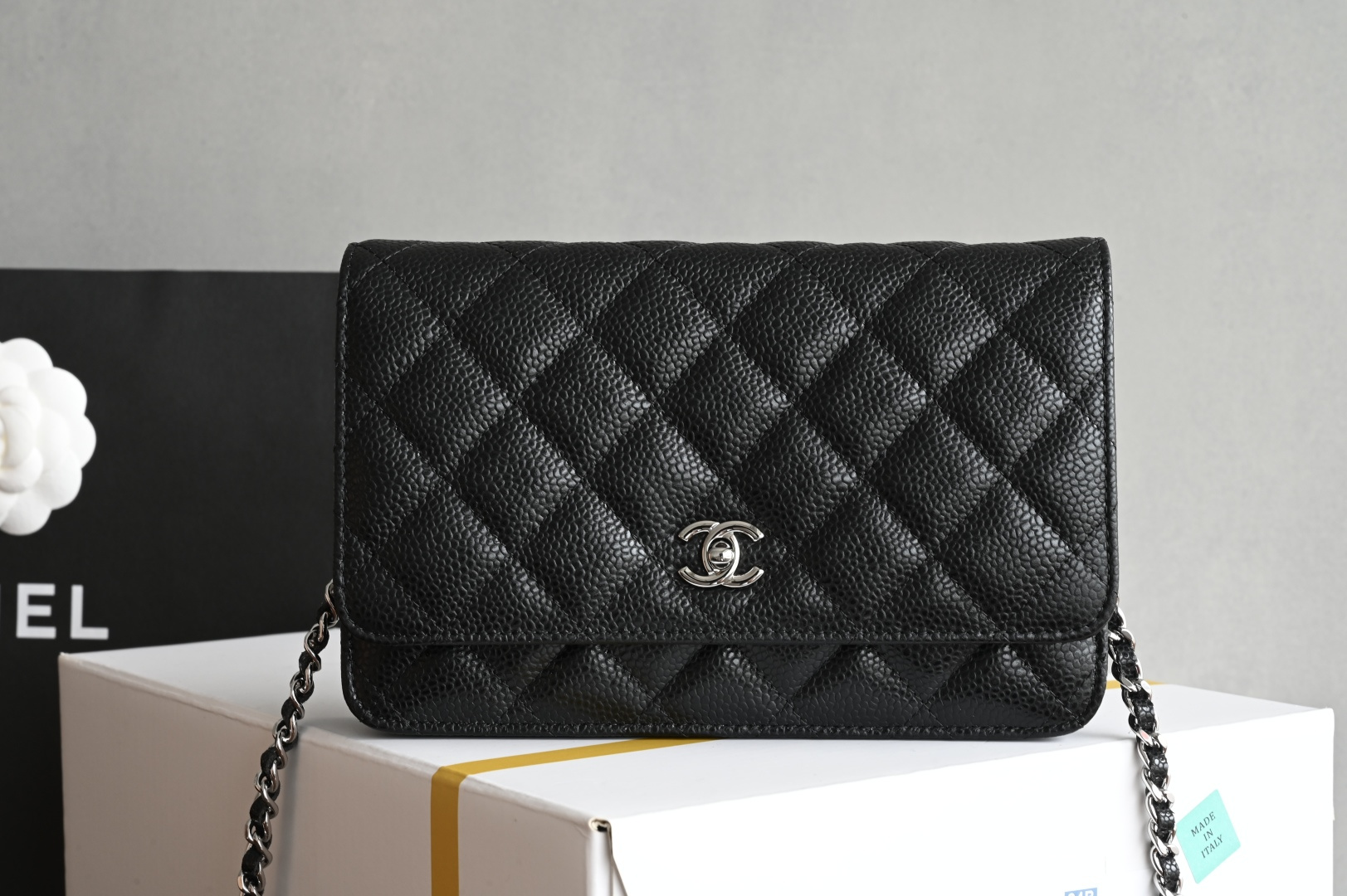 🌼白金版▪️正品级 包装如图全新到货𝟐𝟓𝐜全新𝐰𝐨𝐜链条包独家𝖧𝖺𝖺𝗌鱼子酱牛皮黑银专柜售价𝟤𝟪𝟧𝟢𝟢𝗋