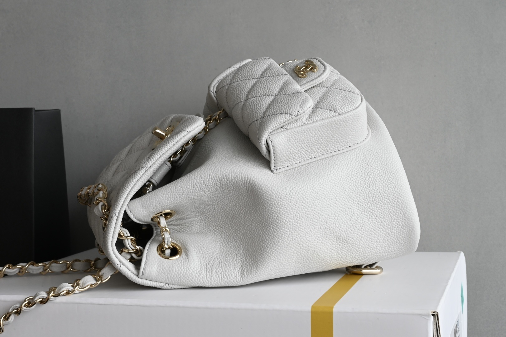 白金版▪️正品级 包装如图𝗖𝗵𝗮𝗻𝗲𝟭 𝟐𝟓𝐏 全新升级版🍀双口袋青蛙🐸复古背包 浅灰 中号专柜售价𝟦𝟫