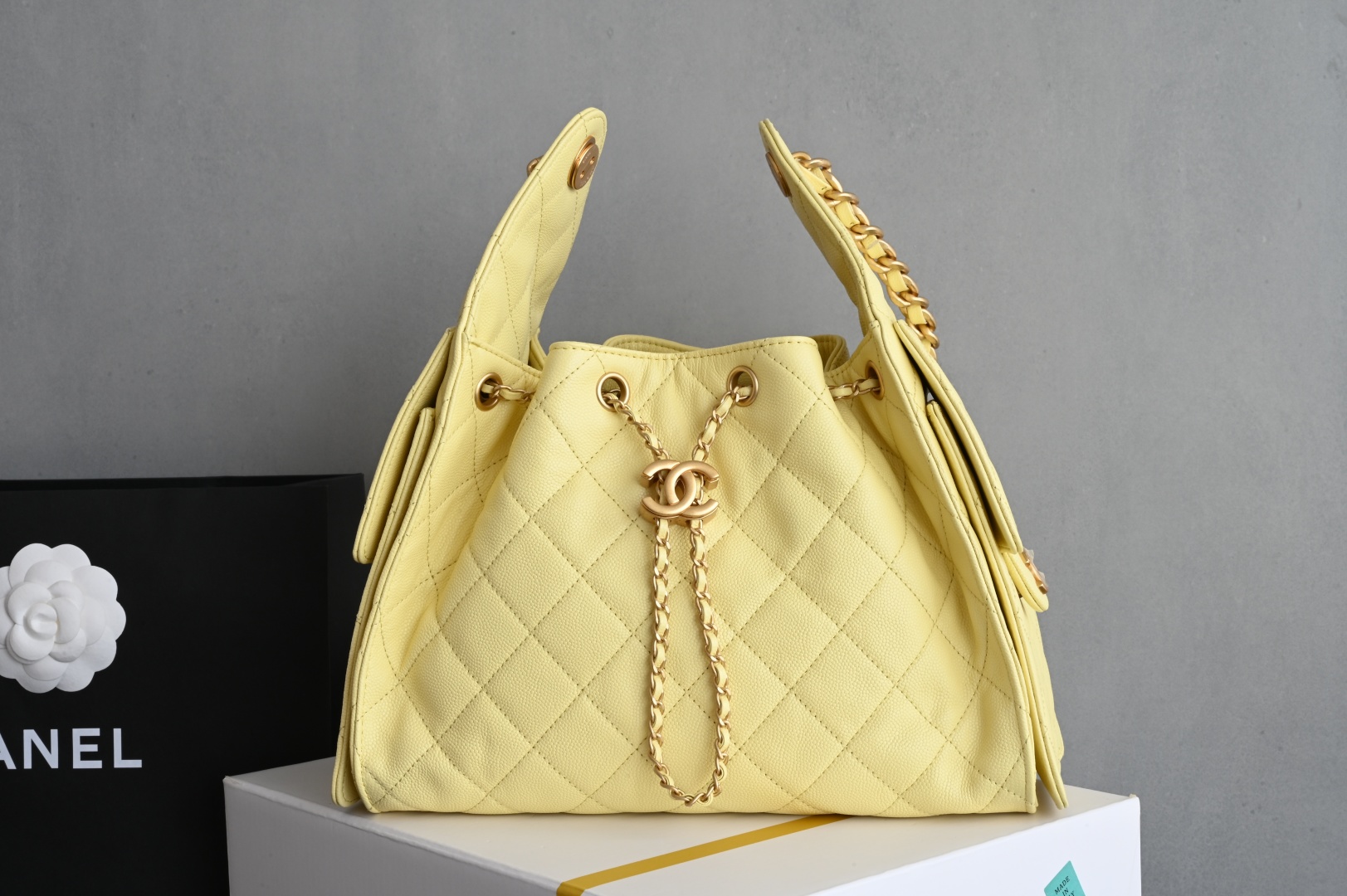 白金版▪️正品级 包装如图全新到货🆕𝗖𝗵𝗮𝗻𝗲𝟭 𝟮𝟓𝐬𝟐𝟓𝐁𝐚𝐠嬉皮购物包小号 小鸡黄专柜售价𝟦𝟩𝟪𝟢