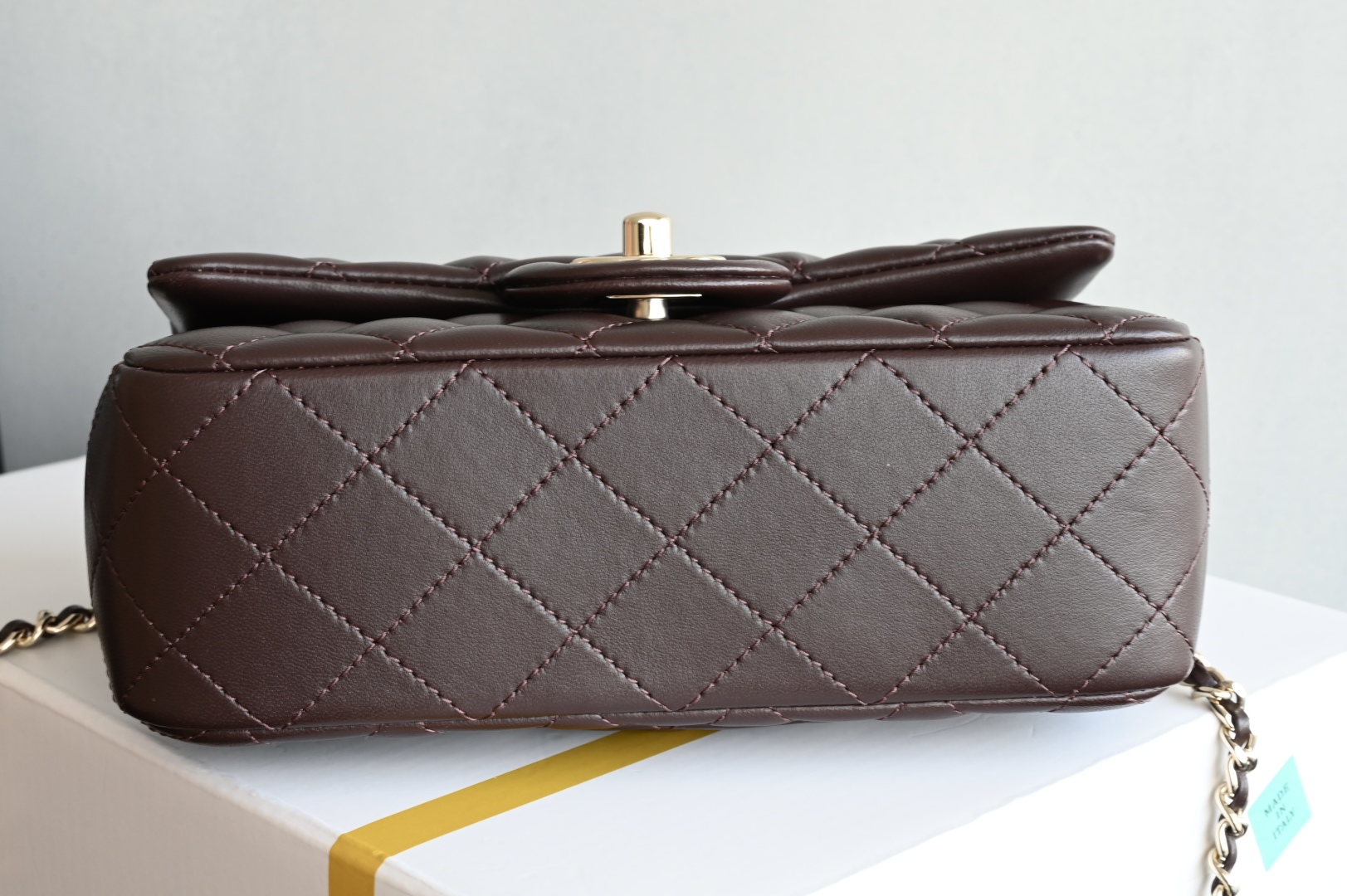 白金版▪️正品级 包装如图全新到货‼️𝟐𝟓𝐀新色 [升级版] 𝐌𝐢𝐧𝐢口盖包手提手腕 巧克力色带手柄的包