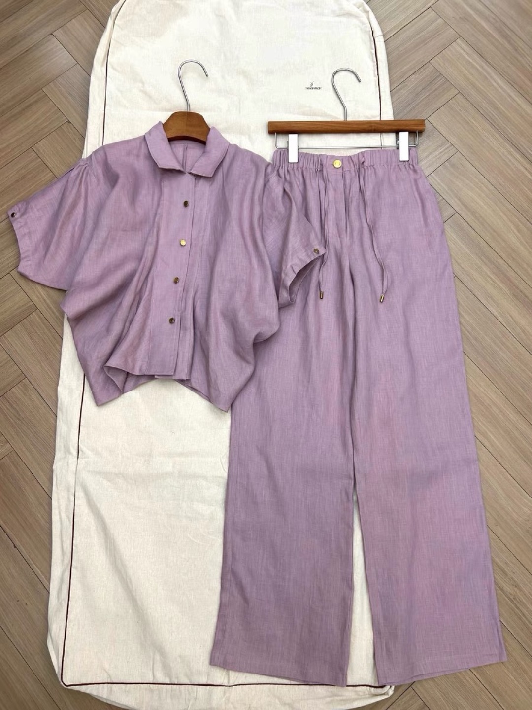 High-End Women’s Clothes: Water-Washing Linen Suit, Elegant Purple, Bat Sleeve Shirts - 图片 7