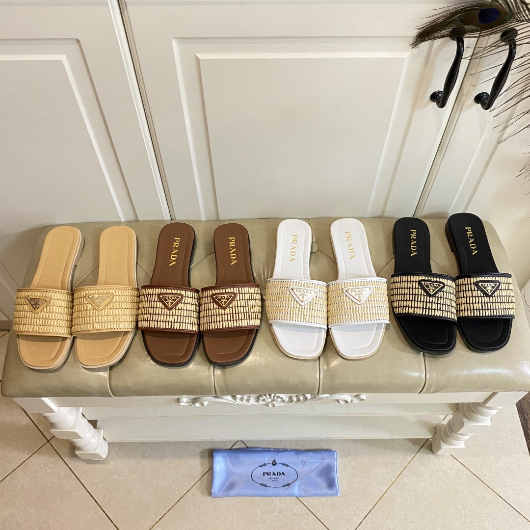 NO:173289,Rubber sole, genuine leather sole, Prada PRADA straw woven slippers, straw woven surface, size 35-40 (41, 42 sizes customized without return or exchange), slippers, prada, prada, slippers, espadrilles19860909橡胶底,真皮底,普拉达PRADA草编拖鞋,草编面,35-40码(41,42码定做不退换),拖鞋,prada,prada,slippers,espadrilles,Women's Shoes