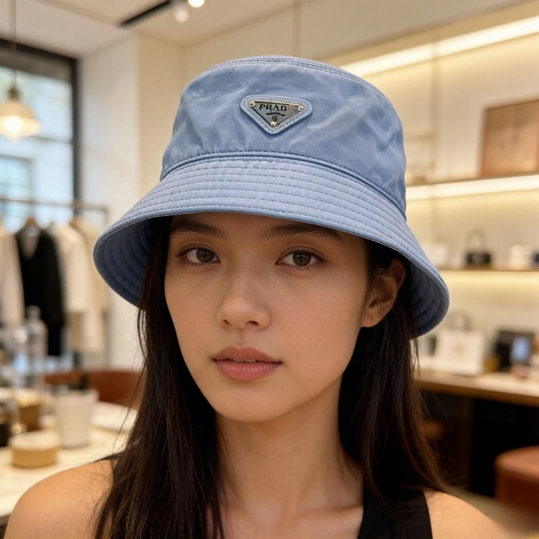 NO:764228,Prada's original spring and summer new fisherman hat, genuine mold-making and custom-made, the original workmanship is meticulous and the quality is superb!  Hats, straw hats, bucket hats, baseball caps, hats, prada, espadrilles, hats19860909普拉达 原单春夏新款渔夫帽,正品开模订制,原版做工细致质量超赞！帽子草帽渔夫帽棒球帽,帽子,prada,espadrilles,hats,hat