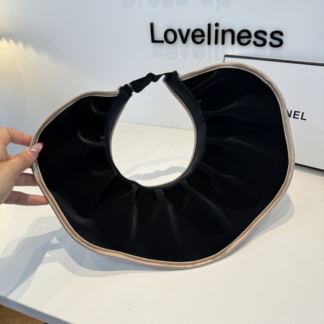 CHANEL Pleated Satin CC Embroidery Sun Visor