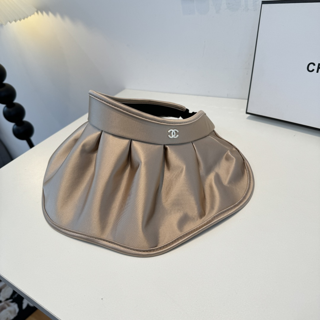 CHANEL Pleated Satin CC Embroidery Sun Visor