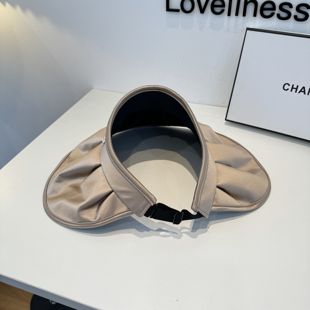 CHANEL Pleated Satin CC Embroidery Sun Visor