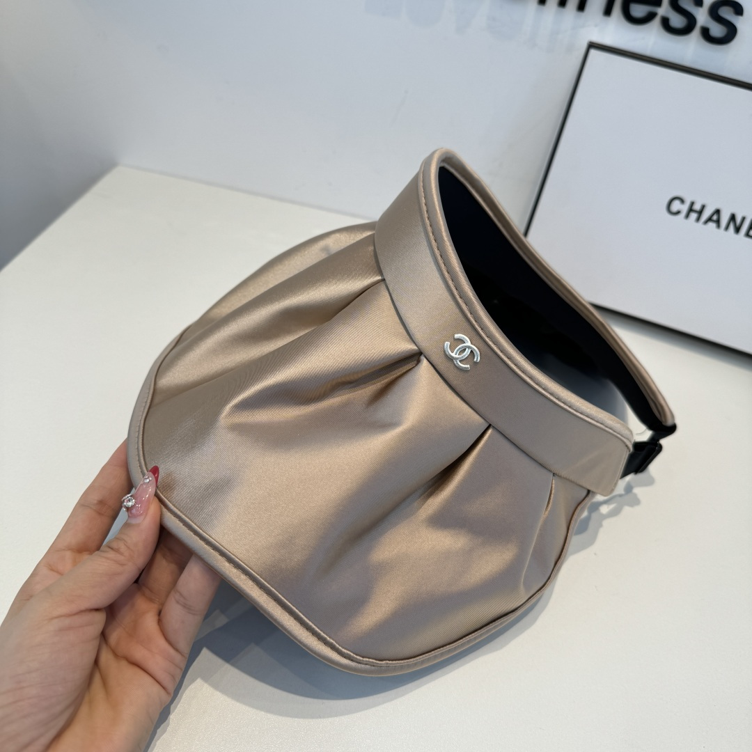 CHANEL Pleated Satin CC Embroidery Sun Visor