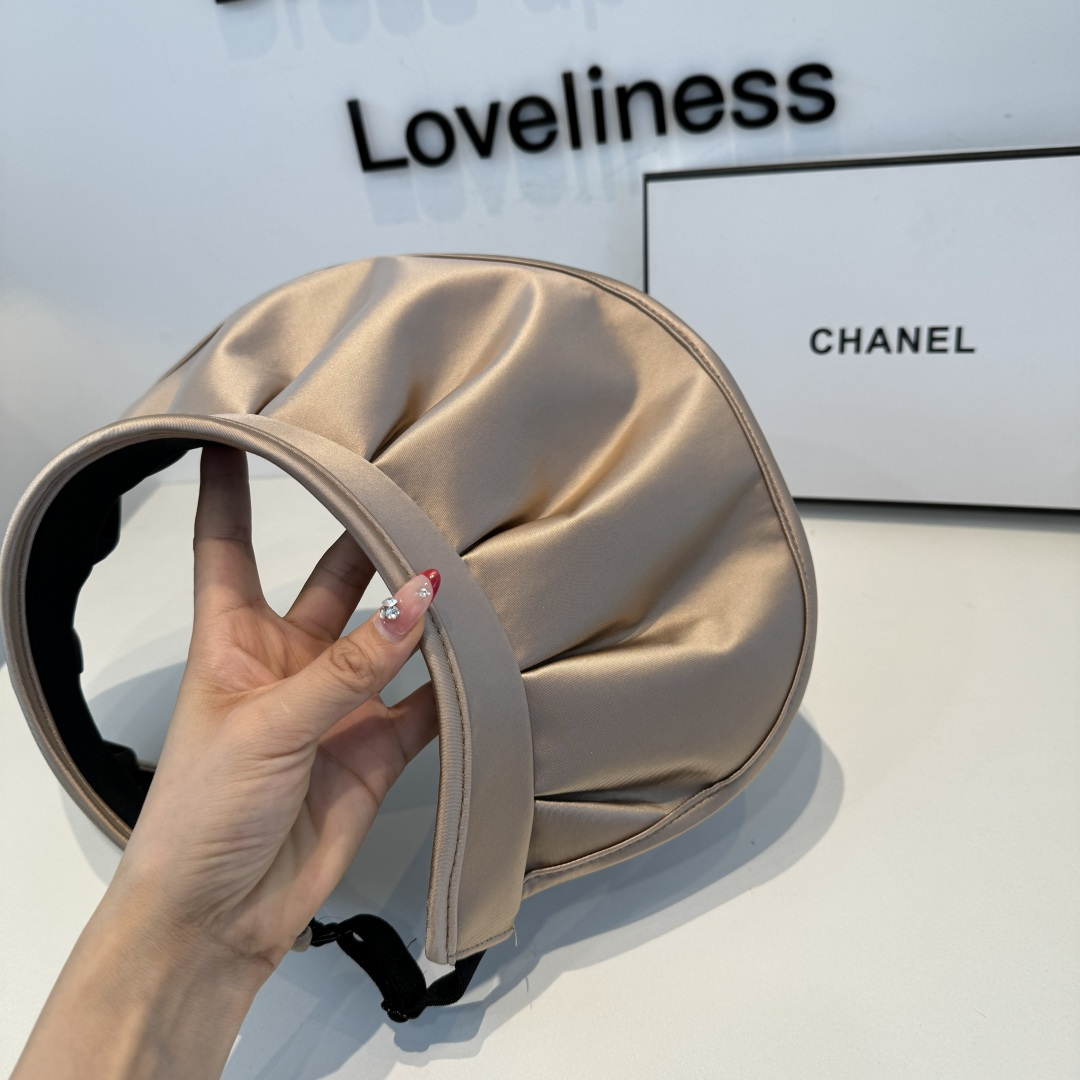 CHANEL Pleated Satin CC Embroidery Sun Visor