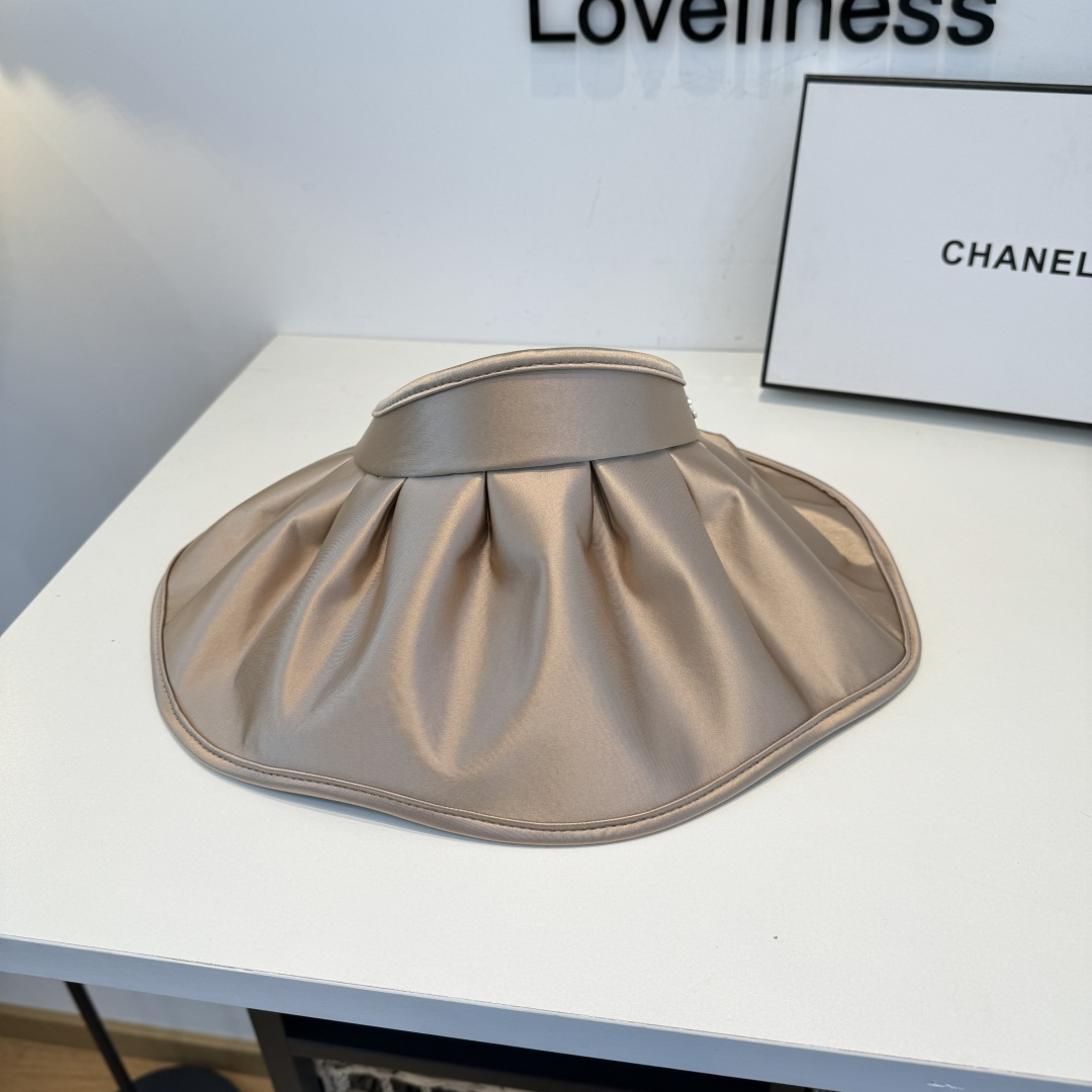 CHANEL Pleated Satin CC Embroidery Sun Visor
