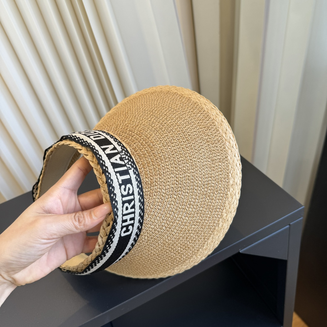DIOR Classic Letter Ribbon Straw Visor