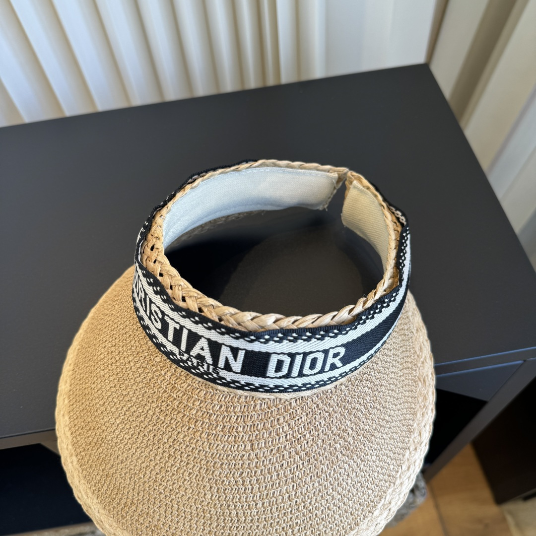 DIOR Classic Letter Ribbon Straw Visor