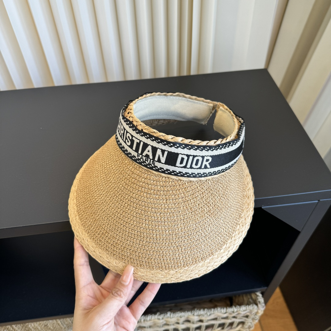 DIOR Classic Letter Ribbon Straw Visor