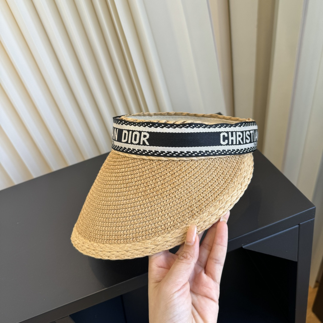 DIOR Classic Letter Ribbon Straw Visor