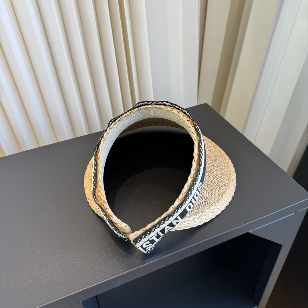 DIOR Classic Letter Ribbon Straw Visor