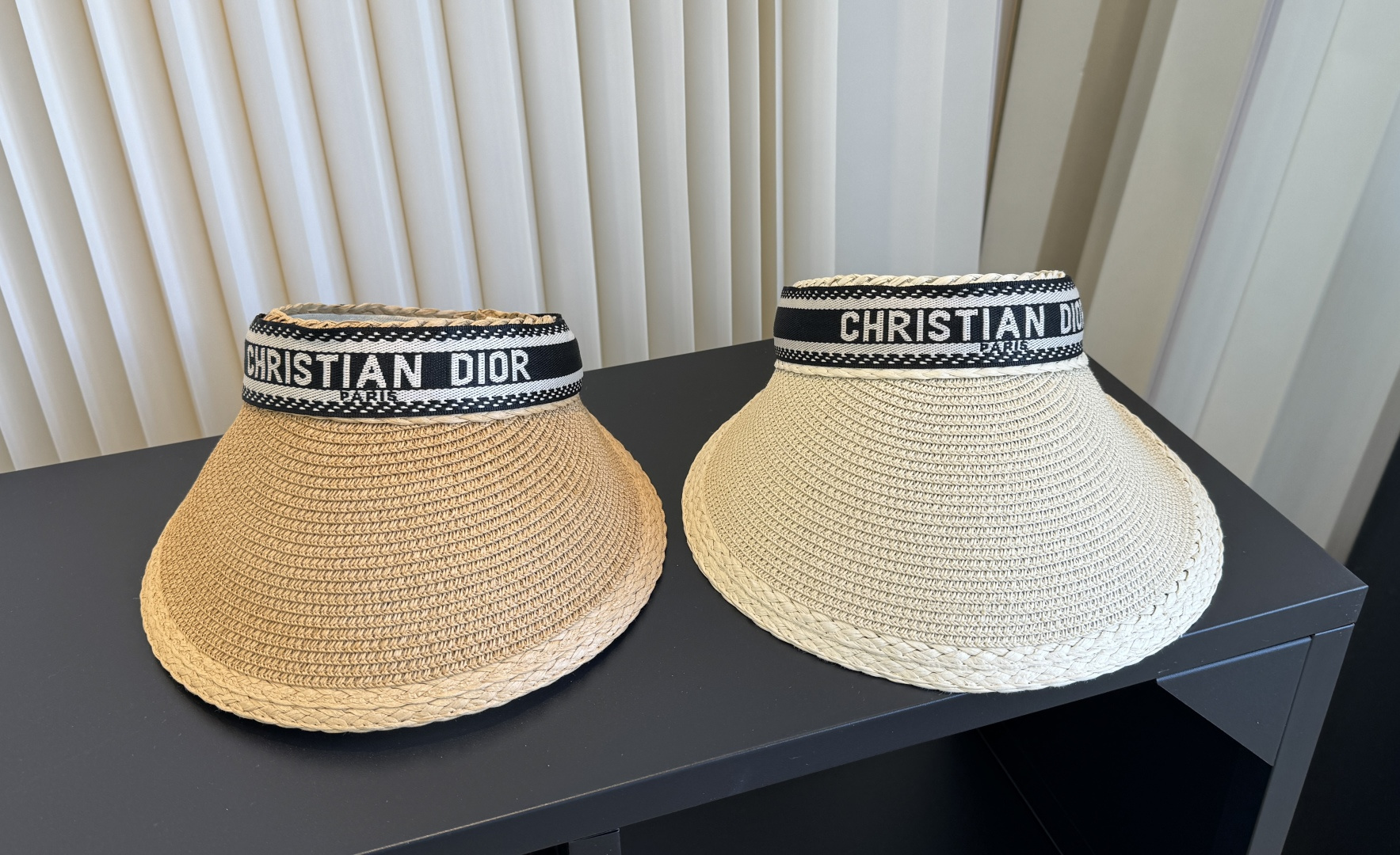 DIOR Classic Letter Ribbon Straw Visor