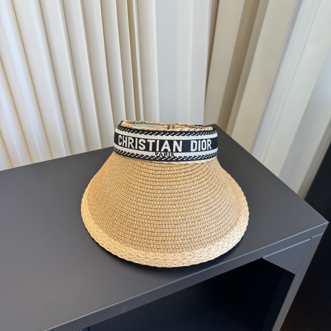 DIOR Classic Letter Ribbon Straw Visor