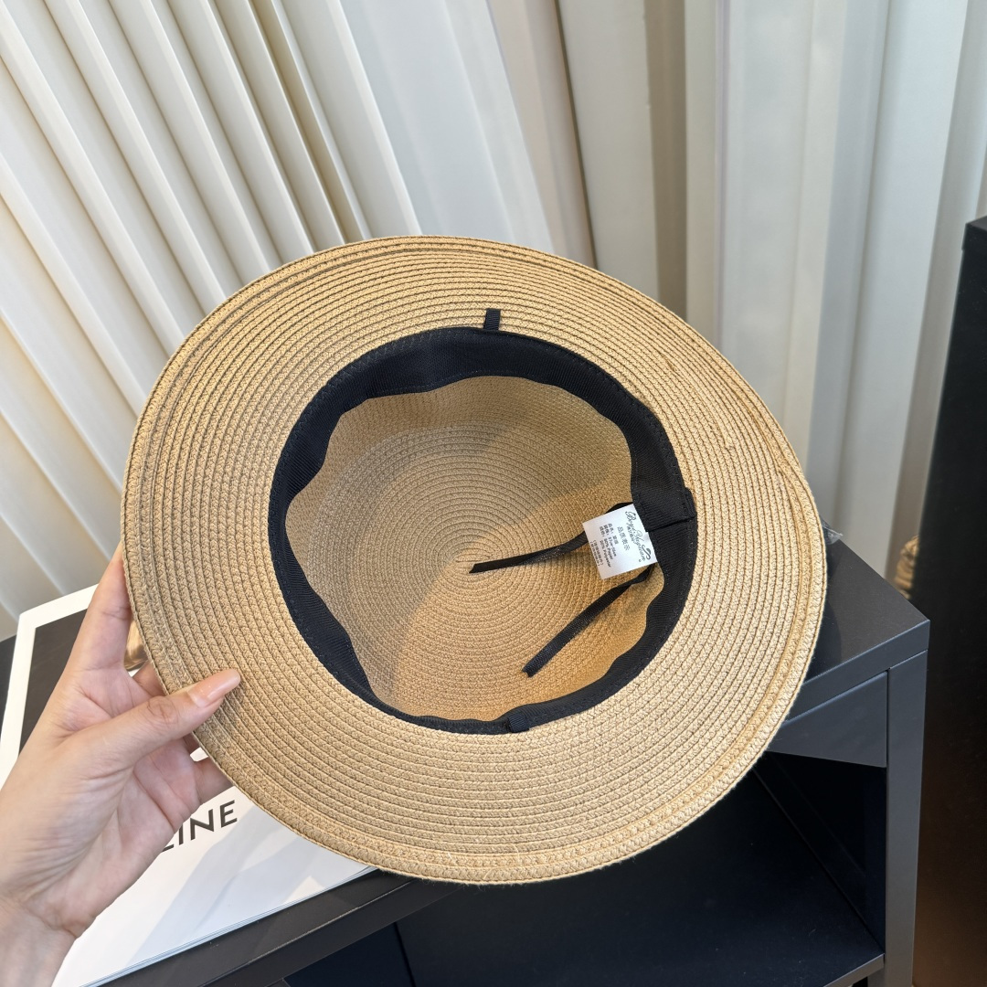 CHANEL Floral Ribbon Pearl Flat Top Straw Hat