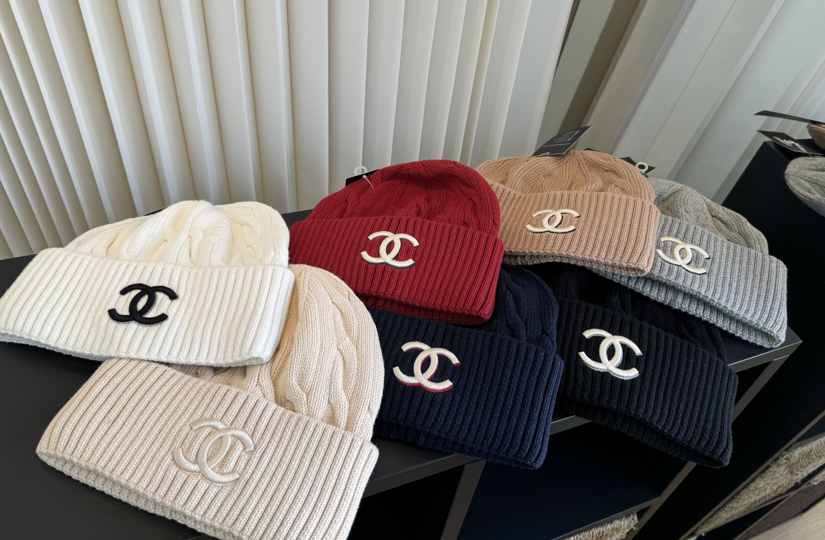 CHANEL Cable Knit CC Embroidered Cuffed Beanie