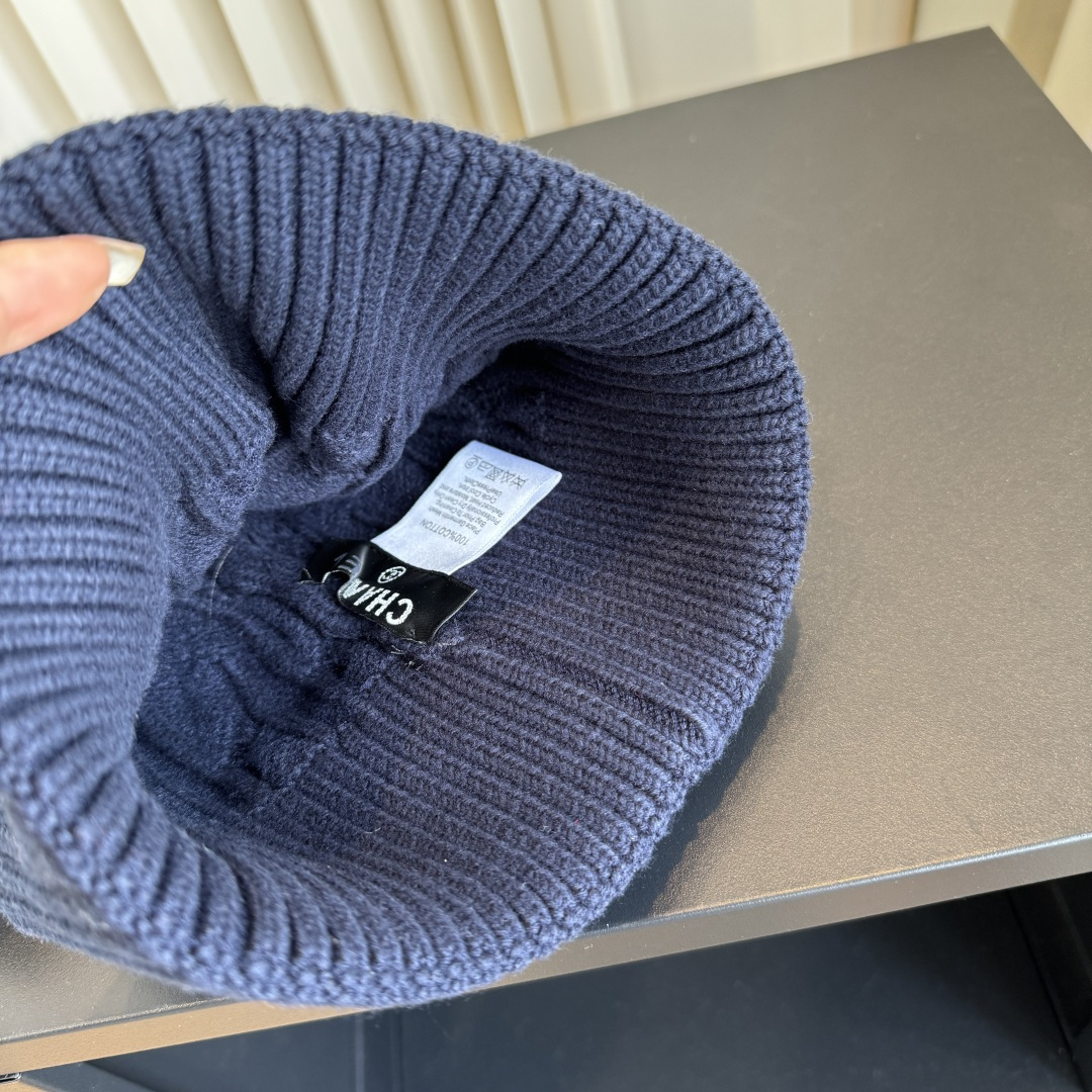 CHANEL Cable Knit CC Embroidered Cuffed Beanie