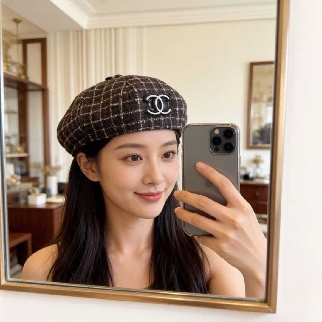 CHANEL Tweed Newsboy Cap