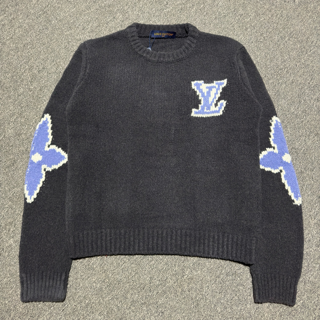 S# LV 嵌花 羊毛混纺针织毛衣圆领毛衣 真正原版购回开发打版 高端零售专供 品质保证 100%放心出街 尺码： S M L-选品中心