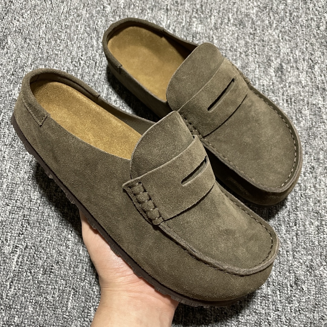  Birkenstock 博肯 Grobe 老钱风 穆勒系列包头乐福牛皮绒面革复古软木底休闲拖鞋 时下大