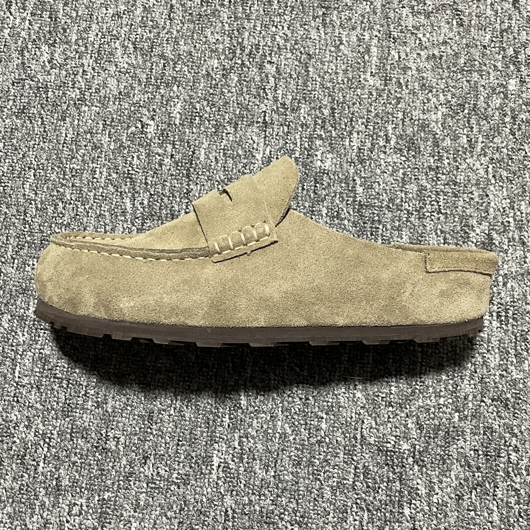  Birkenstock 博肯 Grobe 老钱风 穆勒系列包头乐福牛皮绒面革复古软木底休闲拖鞋 时下大