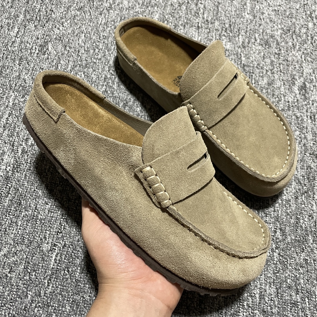  Birkenstock 博肯 Grobe 老钱风 穆勒系列包头乐福牛皮绒面革复古软木底休闲拖鞋 时下大