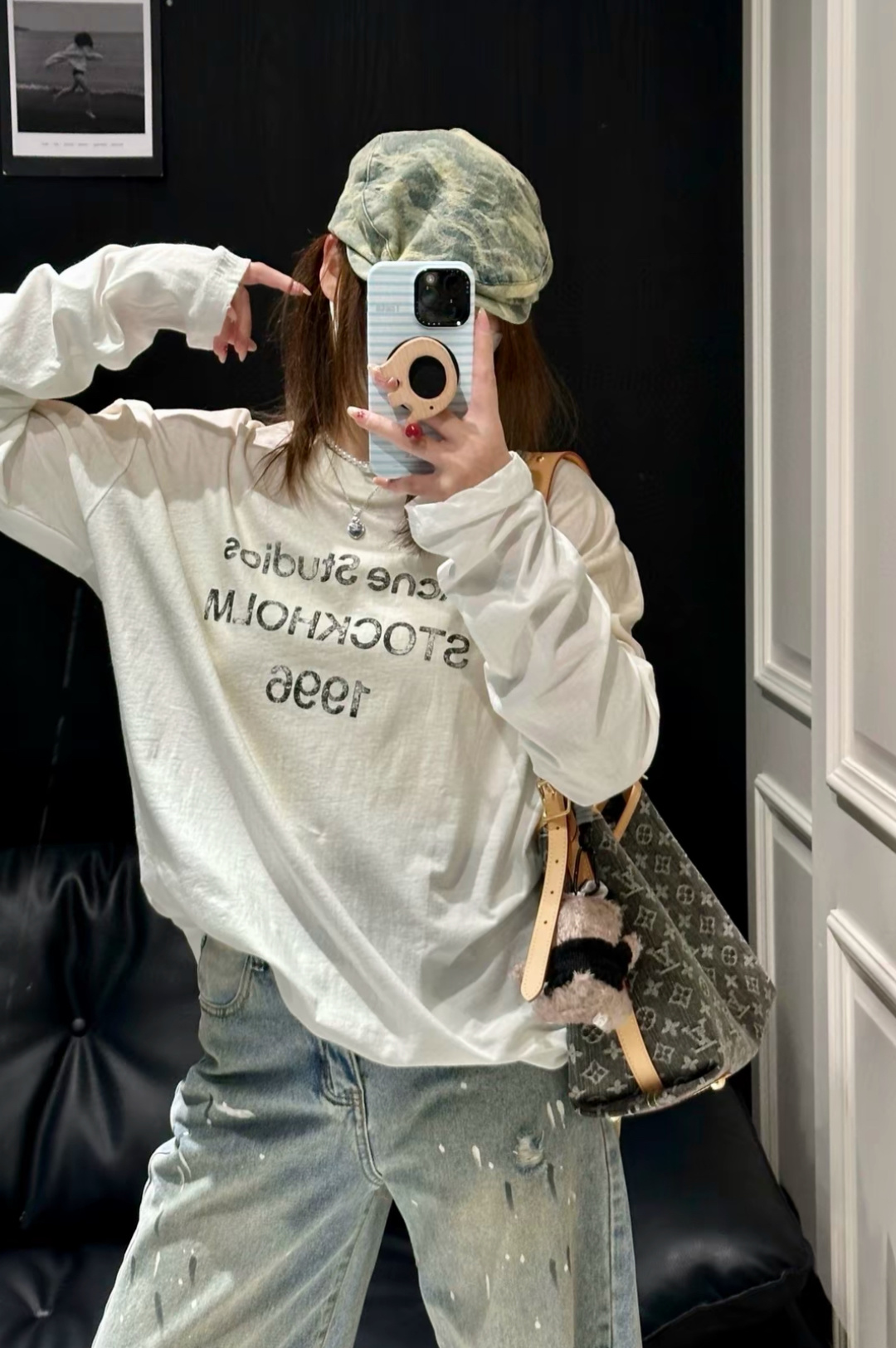 精选网络上身效果图 S# Acne Studios 1996 斑驳字母 棉麻做旧长袖 真正原版购回开发打版 高端零售专供 品质保证 100%放心出街