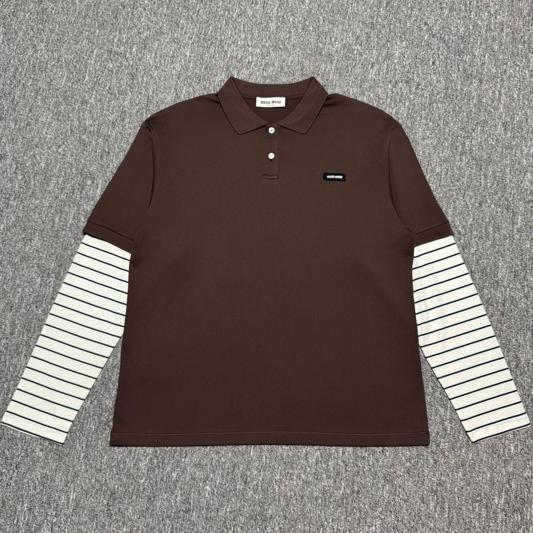 S# MiuMiu 缪缪 咖色假两件POLO长袖 真正原版购回开发打版 高端零售专供 品质保证 100%
