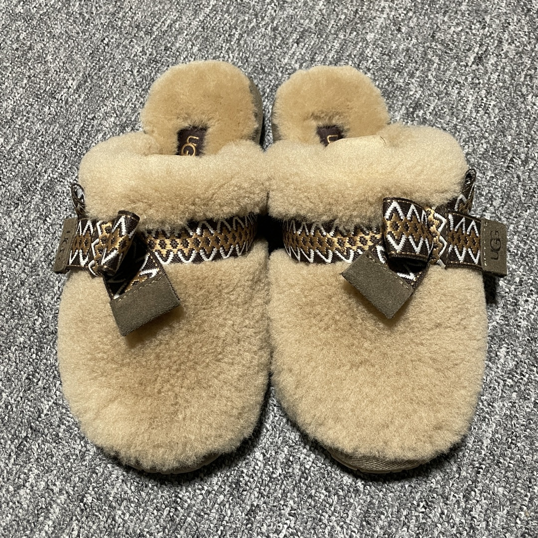 平台外贸专供 UGG 女子蝴蝶结半拖拖鞋 1158266 十年品牌制鞋代工厂生产线出品 注重每一处细节 隆丰A级真羊皮毛一体 完全遵循ZP工艺流程打造 尺码：35 36 37 38 39 40-选品中心