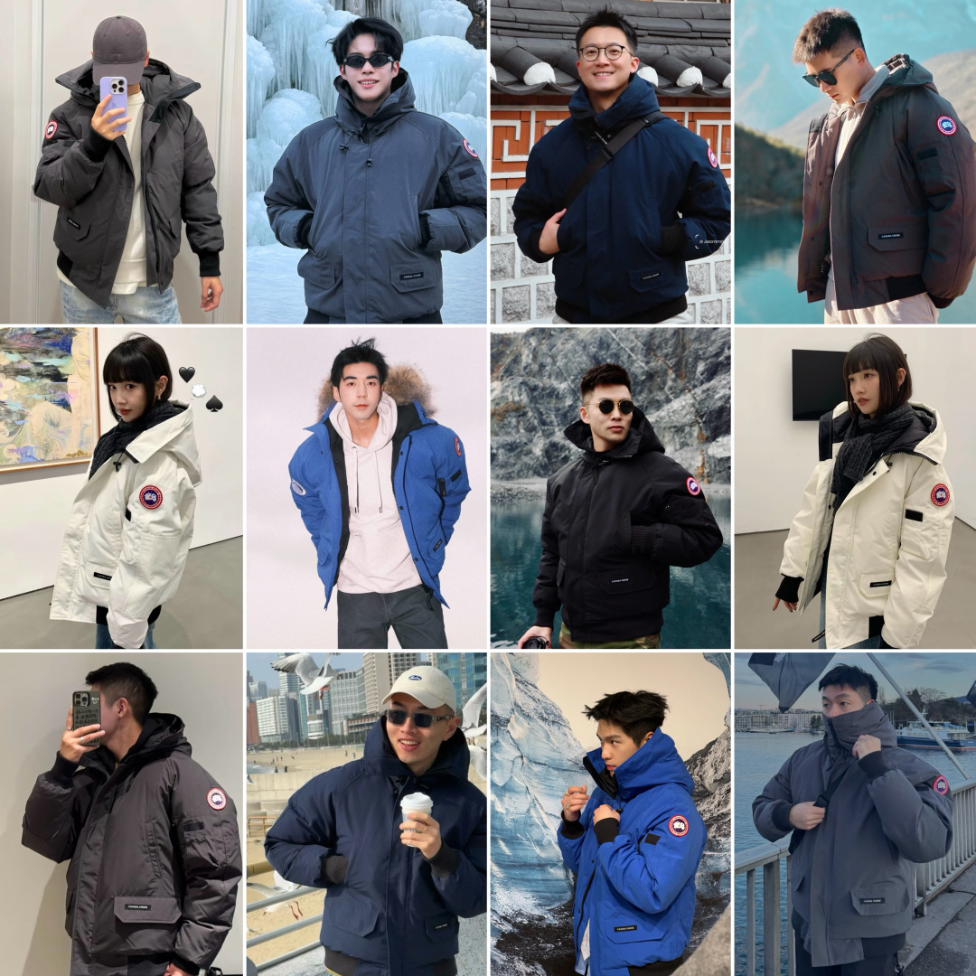 图片[9]-Canada Goose加拿大鹅 01款 Chilliwack 飞行员夹克短款羽绒服 大厂制造 原版定制辅料五金 采用优质国标羽绒填充 提供高效保暖 细节增强保暖：可调节的羽绒填充风帽，能有效阻挡寒风；罗纹袖口和下摆，不仅穿着舒适，还能锁住热量 手臂上有标志性的Canada Goose徽章，彰显品牌身份 面料：采用Arctic Tech面料，由83%聚酯纤维和17%棉混纺而成，具有防水、防风、防污的特性，且随着时间推移会形成独特的质感 口袋设计共有五个外部口袋，包括两个上层抓绒暖手口袋、两个下层按扣口袋和一个左袖笔袋；三个内部口袋，一个拉链安全口袋和两个网眼袋，方便实用 门襟拉链：双向拉链搭配隐藏式按扣门襟，可有效阻挡风雪，且操作方便 尺码：XS S M L XL XXL-选品中心